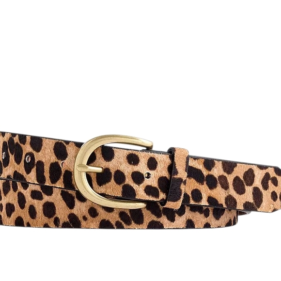 J. Crew - Calf-Hair And 100% Leather Leopard Pattern Belt Gold Buckle - XS/S - Picture 3 of 11